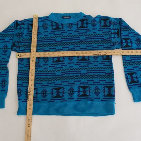 Vintage Wrangler Blue Knit Aztec Print Crewneck Sweater S - Picture 4 of 10